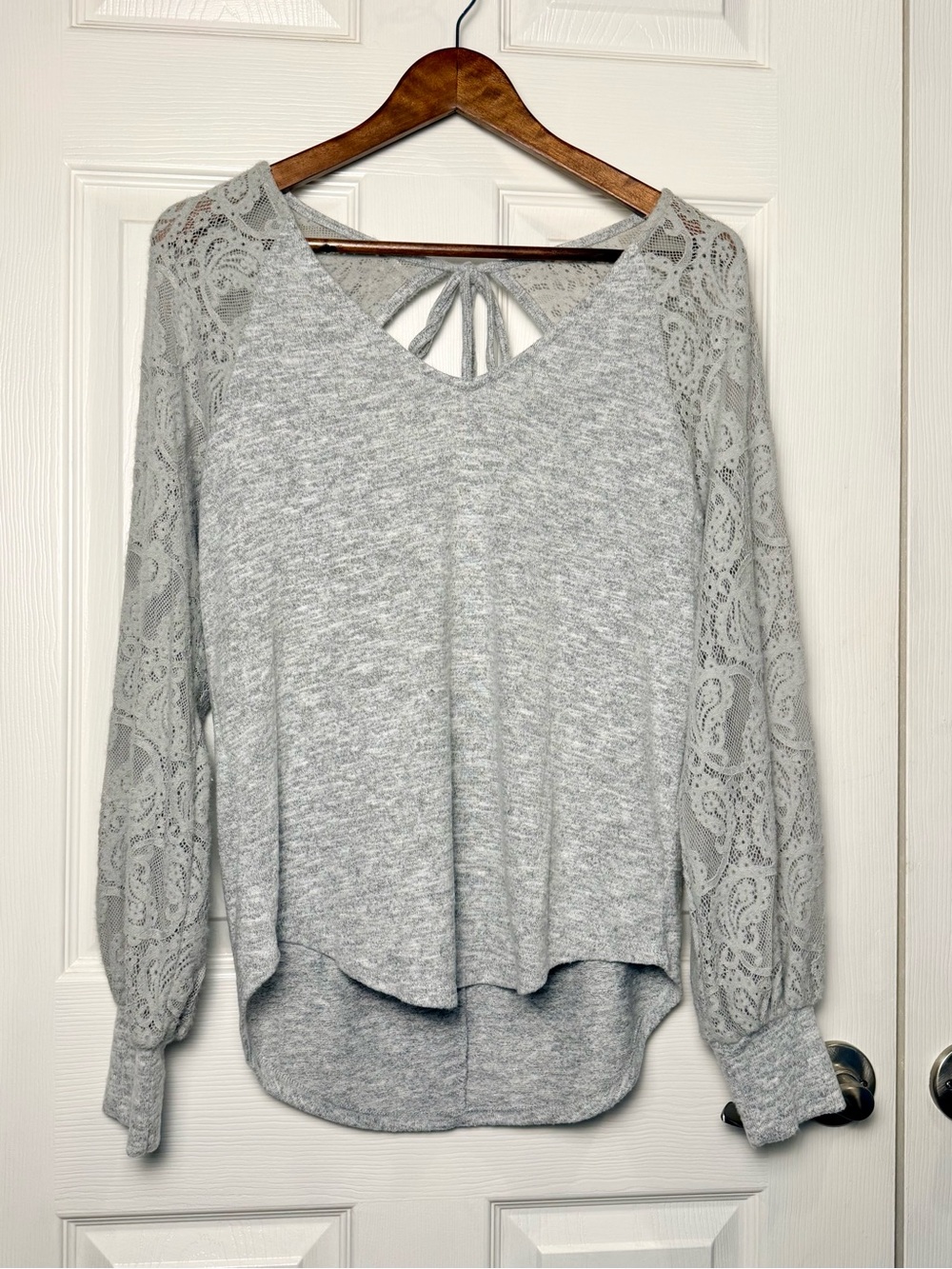 Maurices Heather Gray Knit Top with Lace Accent